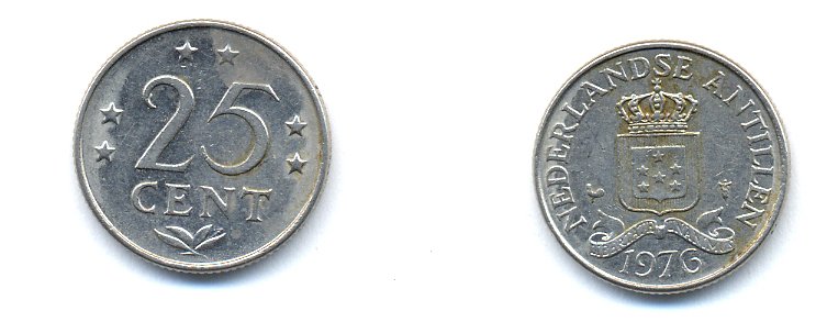 Нидерландские Антилы 25 центов 1976 Юлиана (1948-1980) KM 11 никель 4379-857
