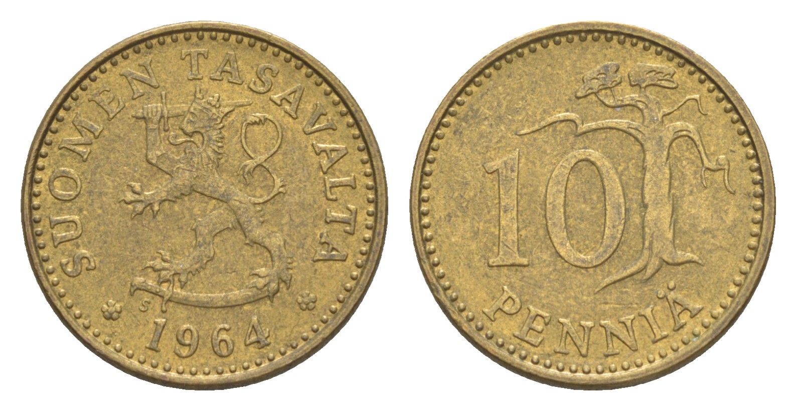 Финляндия 10 пенни 1964 KM 46 алюминиевая бронза 4647-326