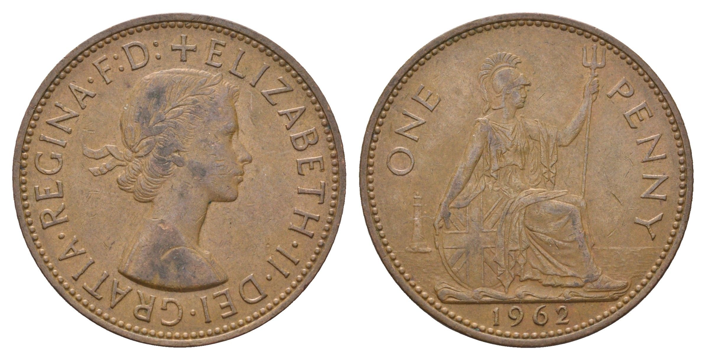 Великобритания 1 пенни 1962 Елизавета II (1952-2022) KM 897, Spink 4157 бронза 4661-843