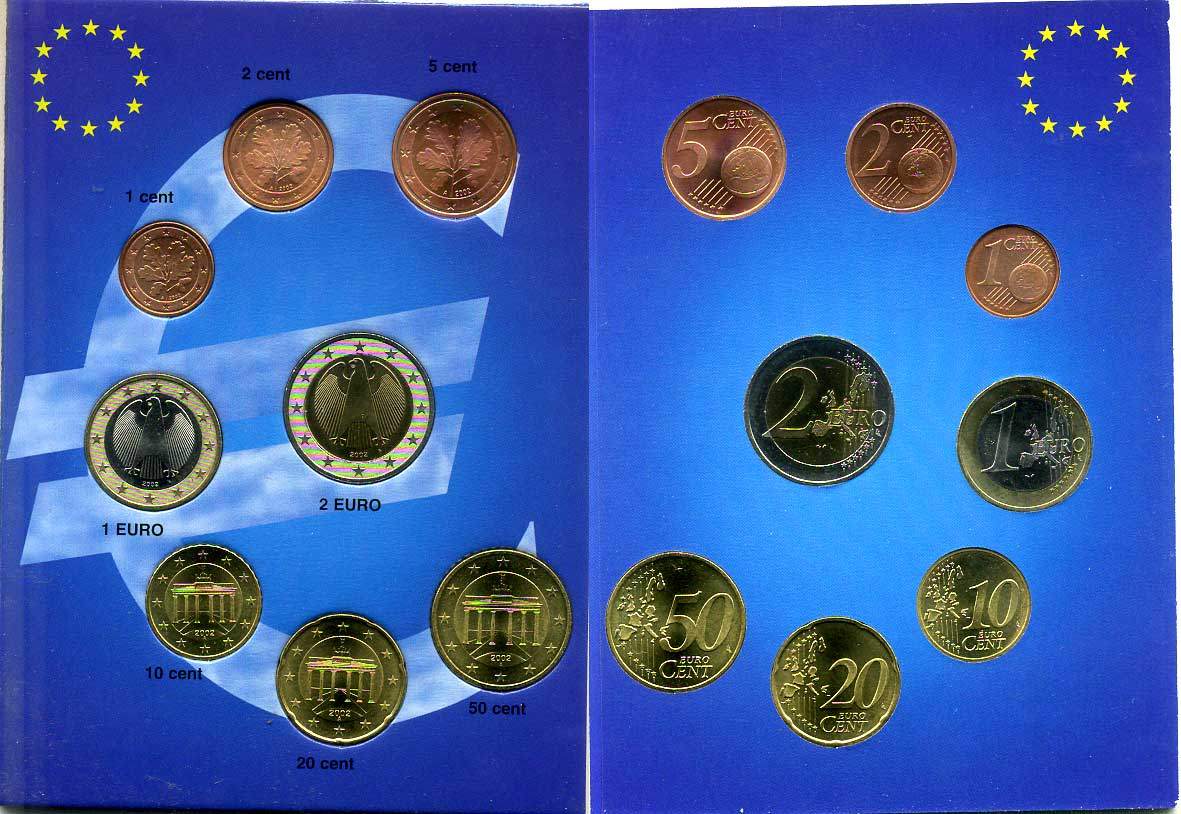 ФРГ евронабор из 8 монет 2002 A, монетный двор Берлин  биметалл  UNC  1-6-2-35
