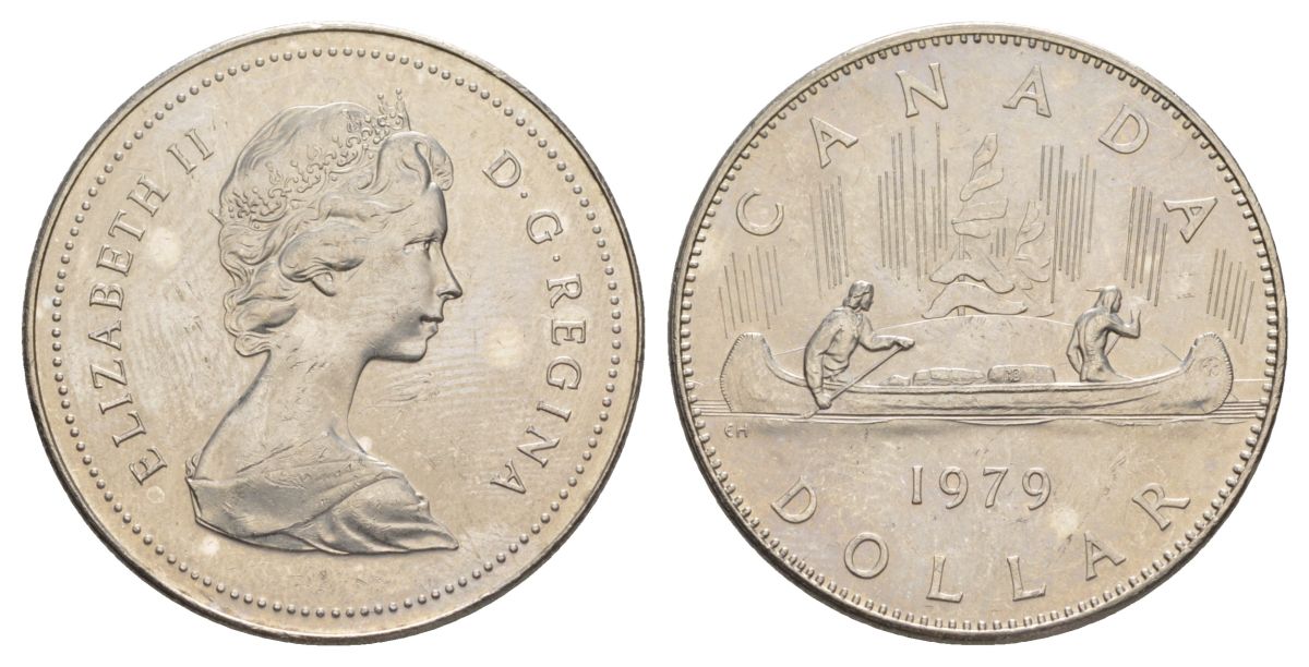 Канада 1 доллар 1979 Елизавета II (1952-2022), каноэ KM 120 никель UNC 4185-745