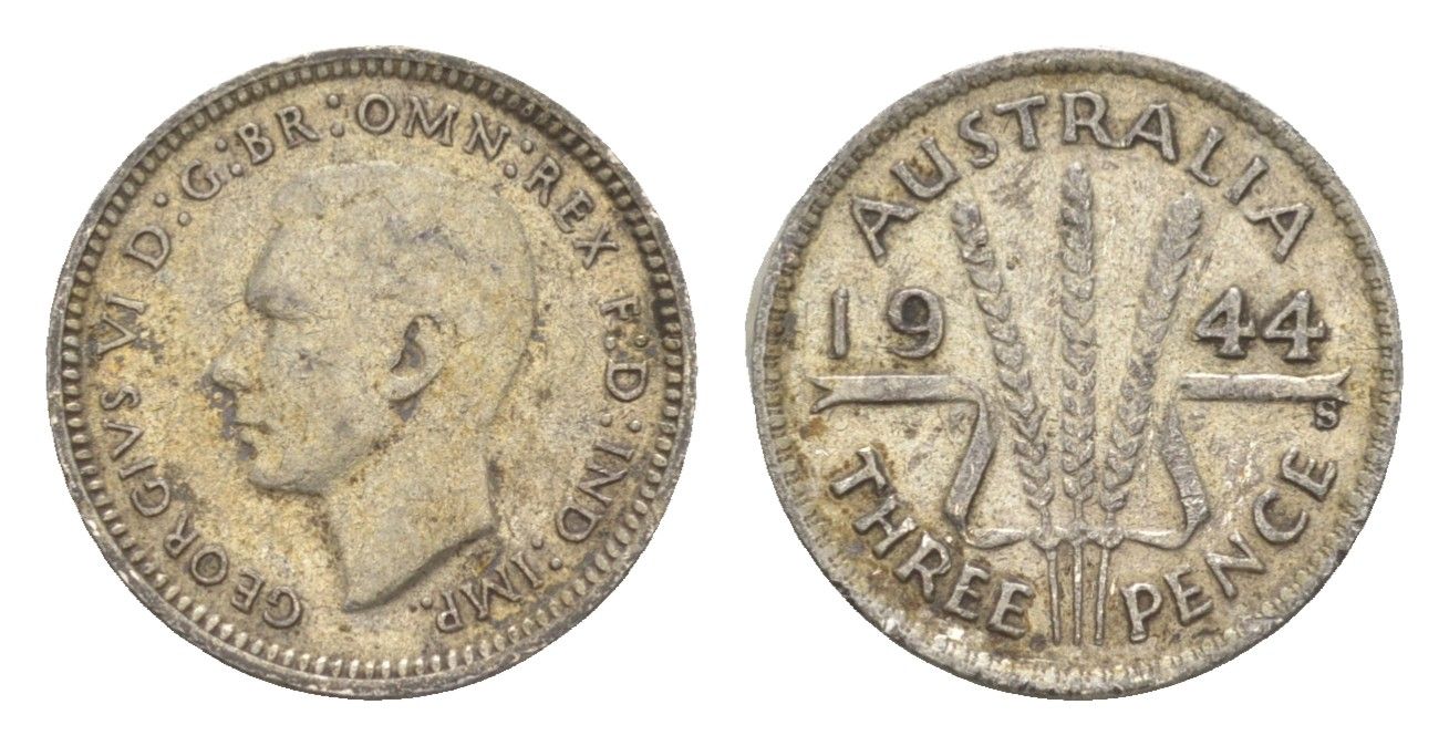 Австралия 3 пенса 1944 S, Георг VI (1936-1952) KM 37 серебро 4649-1065