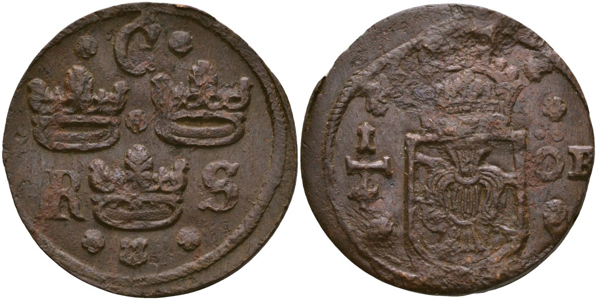 Швеция 1/4 эре 16хх Кристина (1632-1654) медь 4168-111