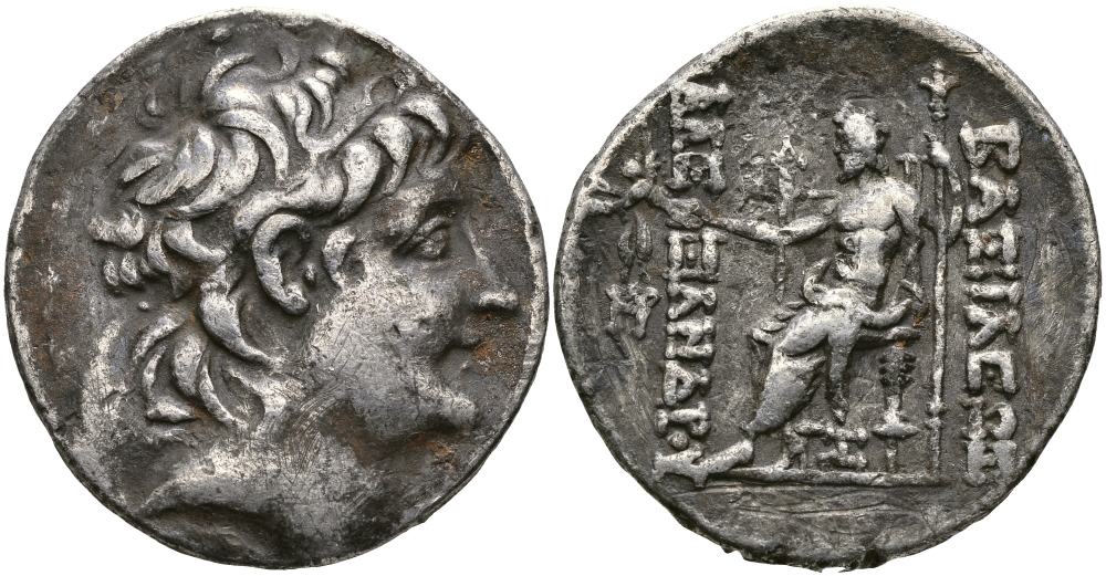 ДРЕВНЯЯ ГРЕЦИЯ, ГОСУДАРСТВО СЕЛЕВКИДОВ ТЕТРАДРАХМА 128 - 123 гг. до н.э. АЛЕКСАНДР II ЗАБИНА, ЗЕВС НИКЕФОРОС, АНТИОХИЯ, VERY FINE, 16,01 гр Newell, Antioch 340 серебро 1073-8-63