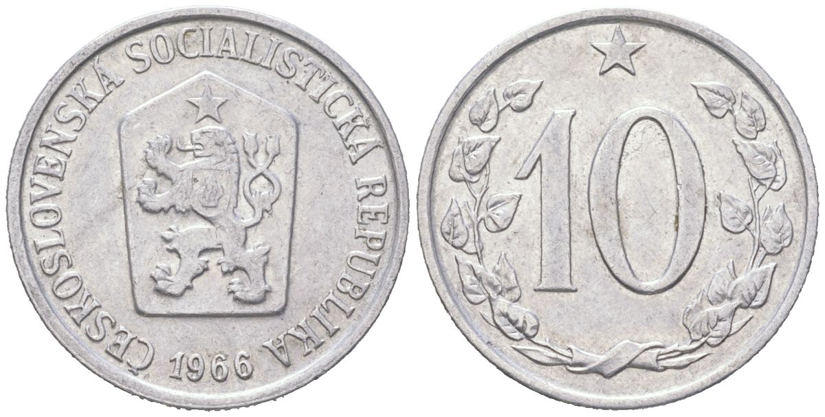 Чехословакия 10 геллеров 1966 KM 49.1 алюминий 192-555