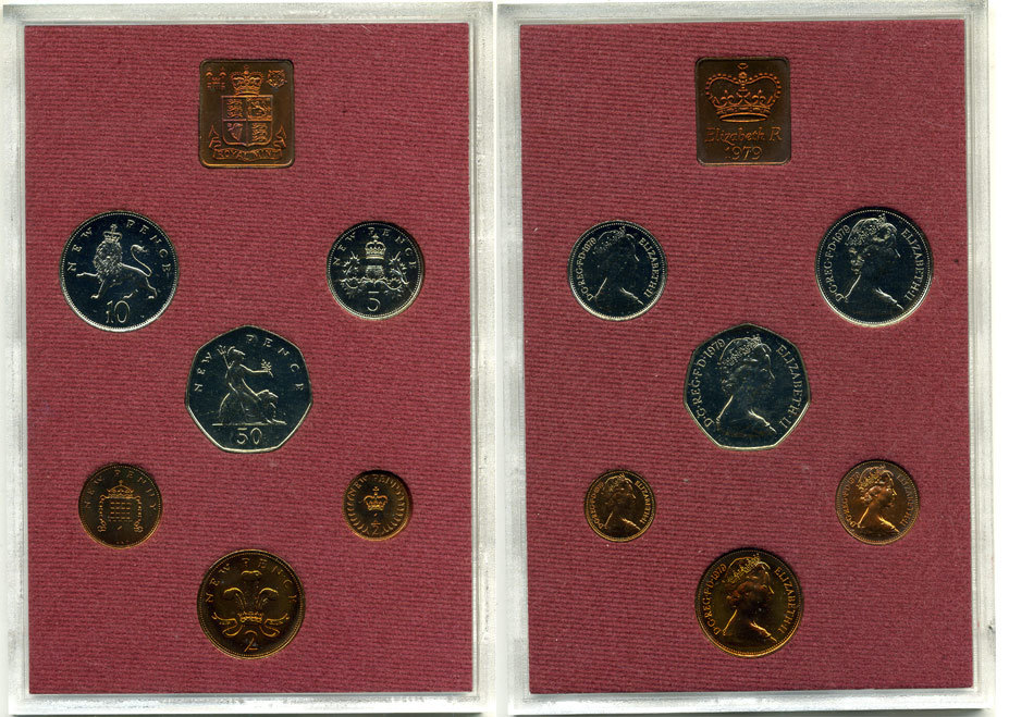Великобритания официальный набор монетного двора из 6 монет (1/2, 1, 2, 5, 10 и 50 пенсов) и 1 монетного жетона 1979  KM PS35 (911, 912, 913, 914, 915, 916) бронза и медно-никель PROOF 5-4-1-15