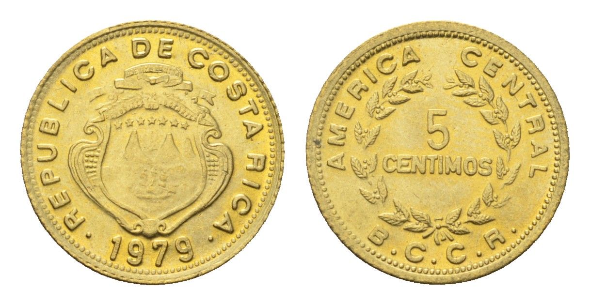 Коста-Рика 5 сентимо 1979 год-тип KM 184.3a латунь UNC 4697-238