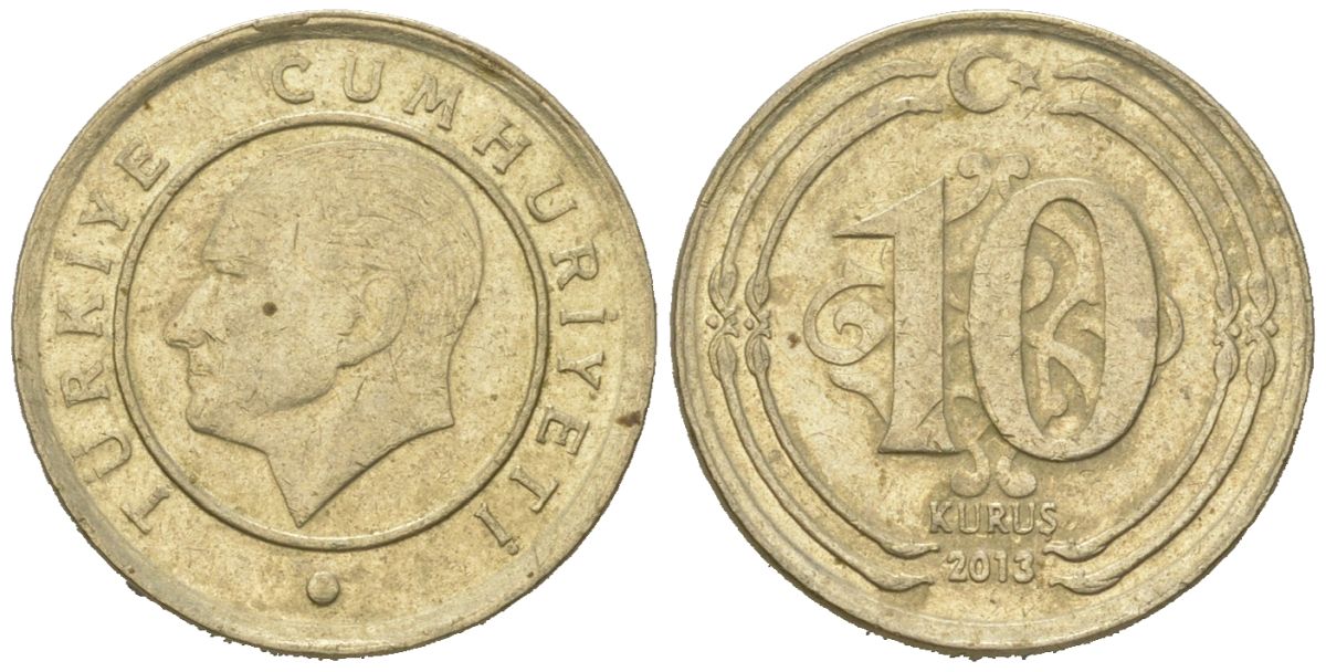 Турция 10 курушей 2013 Кемаль Ататюрк KM 1241 медь цинк никель 4618-426