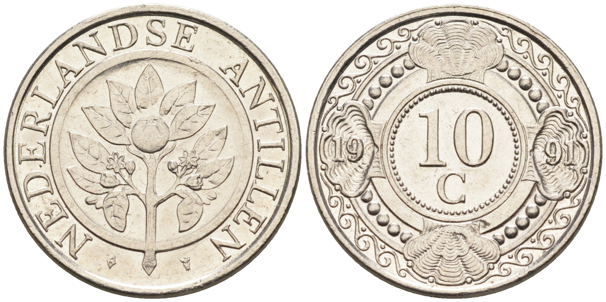 Нидерландские Антилы 10 центов 1991 Беатрикс (1980-2013) KM 34 никелированная сталь 4169-356
