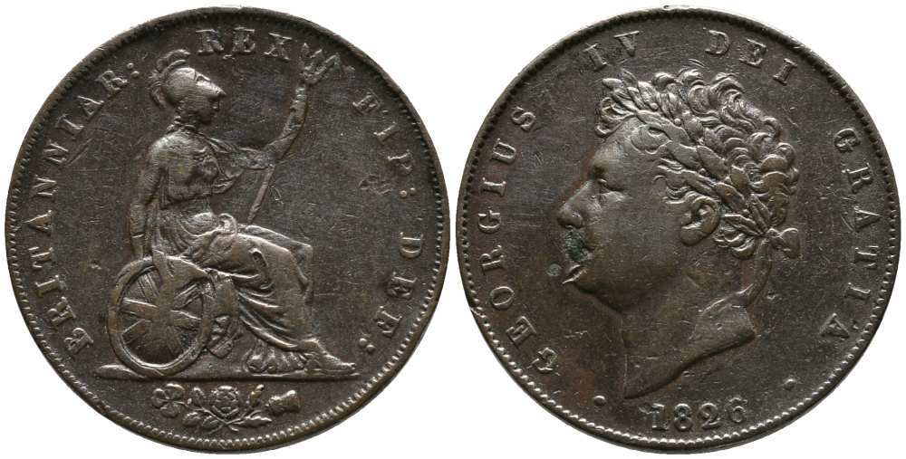 Великобритания 1/2 пенни 1826 Георг IV (1820-1830) KM 692, Spink 3824 медь 1518-244