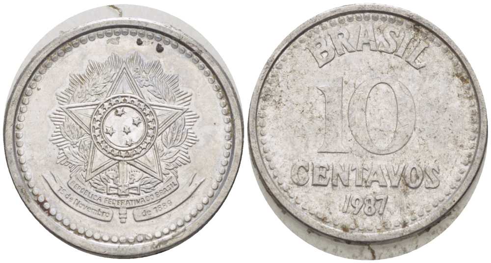 БРАЗИЛИЯ 10 СЕНТАВО 1987 РЕФОРМА 1986-1989 KM 602 нержавеющая сталь 105-268