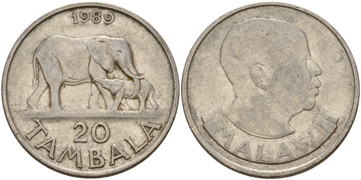 Малави 20 тамбал 1989 KM 11a сталь плакированная никелем 4140-613