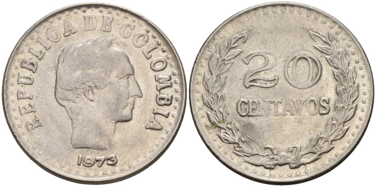 Колумбия 20 сентаво 1973 Симон Боливар KM 246 сталь плакированная никелем 4538-145