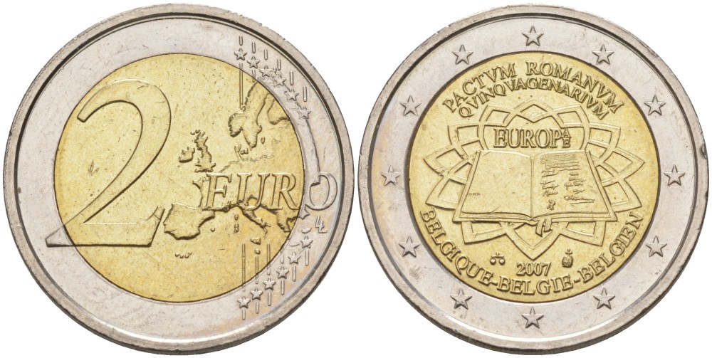 Бельгия 2 евро 2007 50 ЛЕТ РИМСКОМУ ДОГОВОРУ KM 247 биметалл аUNC 4111-721