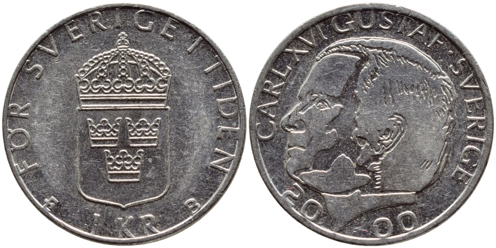 Швеция 1 крона 2000 Карл XVI Густав (1973- ) KM 852а медно-никель 4379-1316
