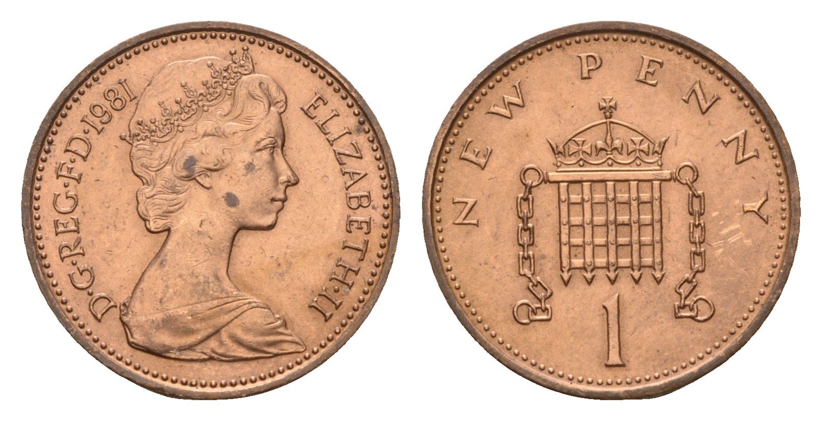 Великобритания 1 пенни 1981 Елизавета II (1952-2022) KM 915, Spink 4237 (B1) бронза aUNC 4627-1062