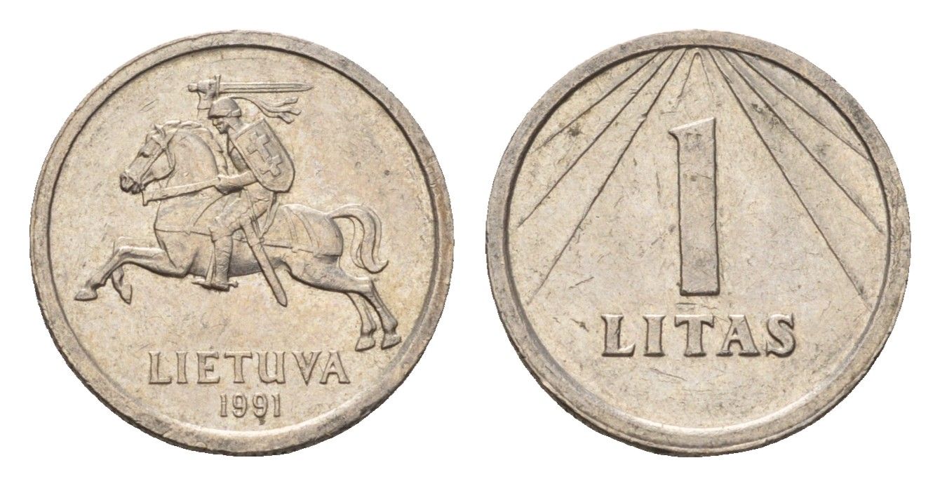 Литва 1 лит 1991 год-тип KM 91 медно-никель 26-659