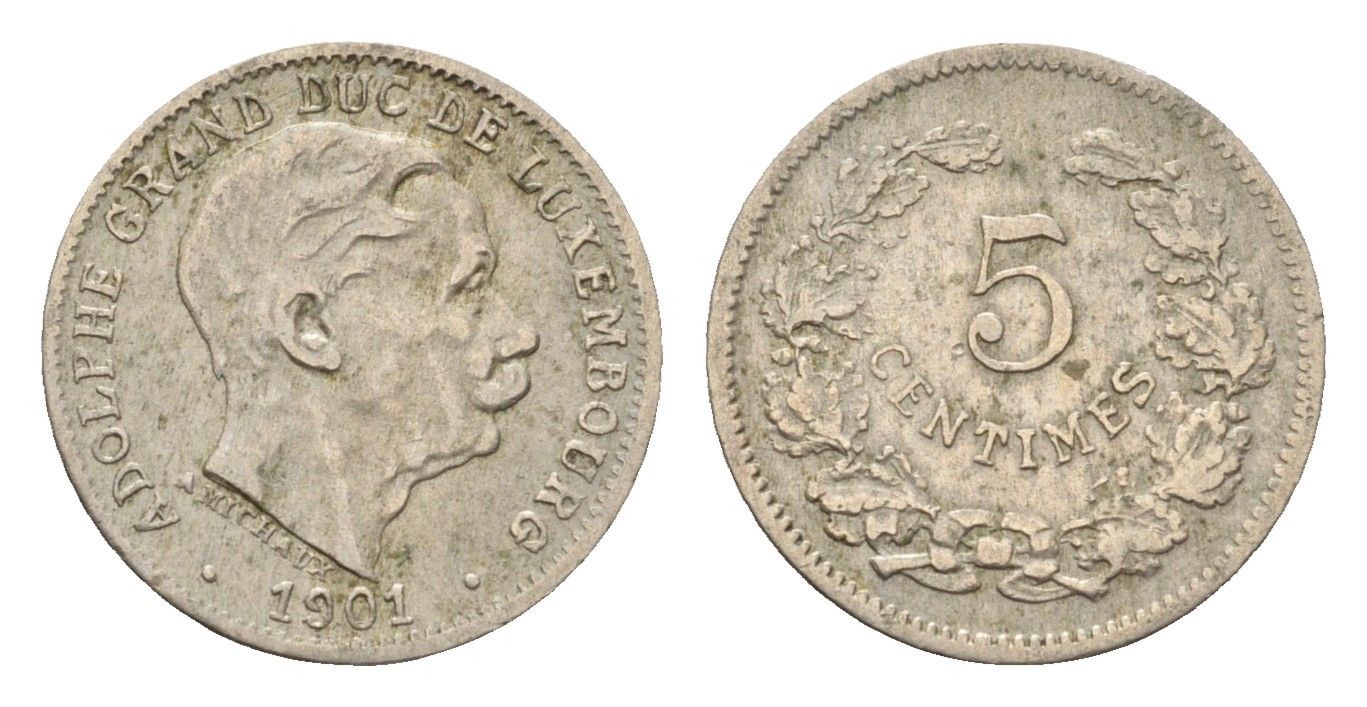 Люксембург 5 сантимов 1901 Адольф (1890-1905) KM 24 медно-никель 4625-763