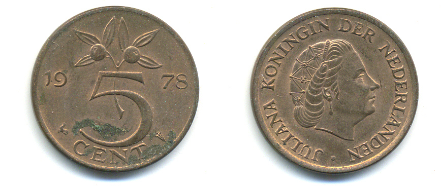 НИДЕРЛАНДЫ 5 ЦЕНТОВ 1978 ЮЛИАНА KM 181 бронза 83-1011