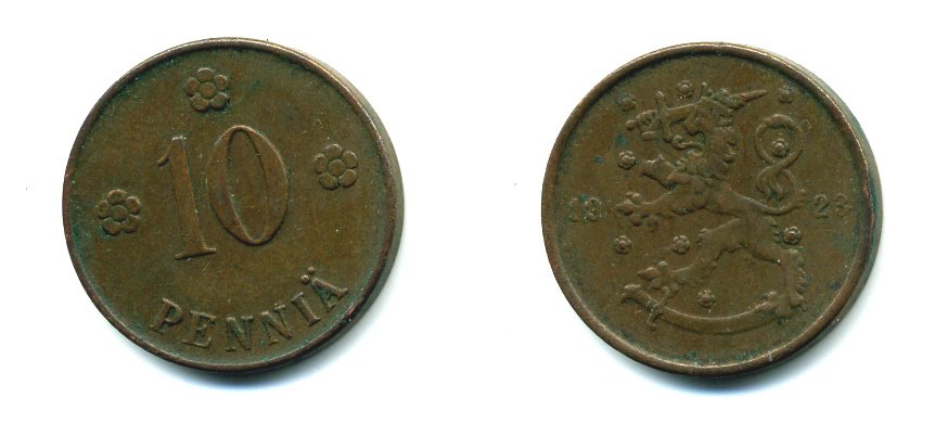 Финляндия 10 пенни 1923 республика (1918-1962) KM 24 медь 46-759