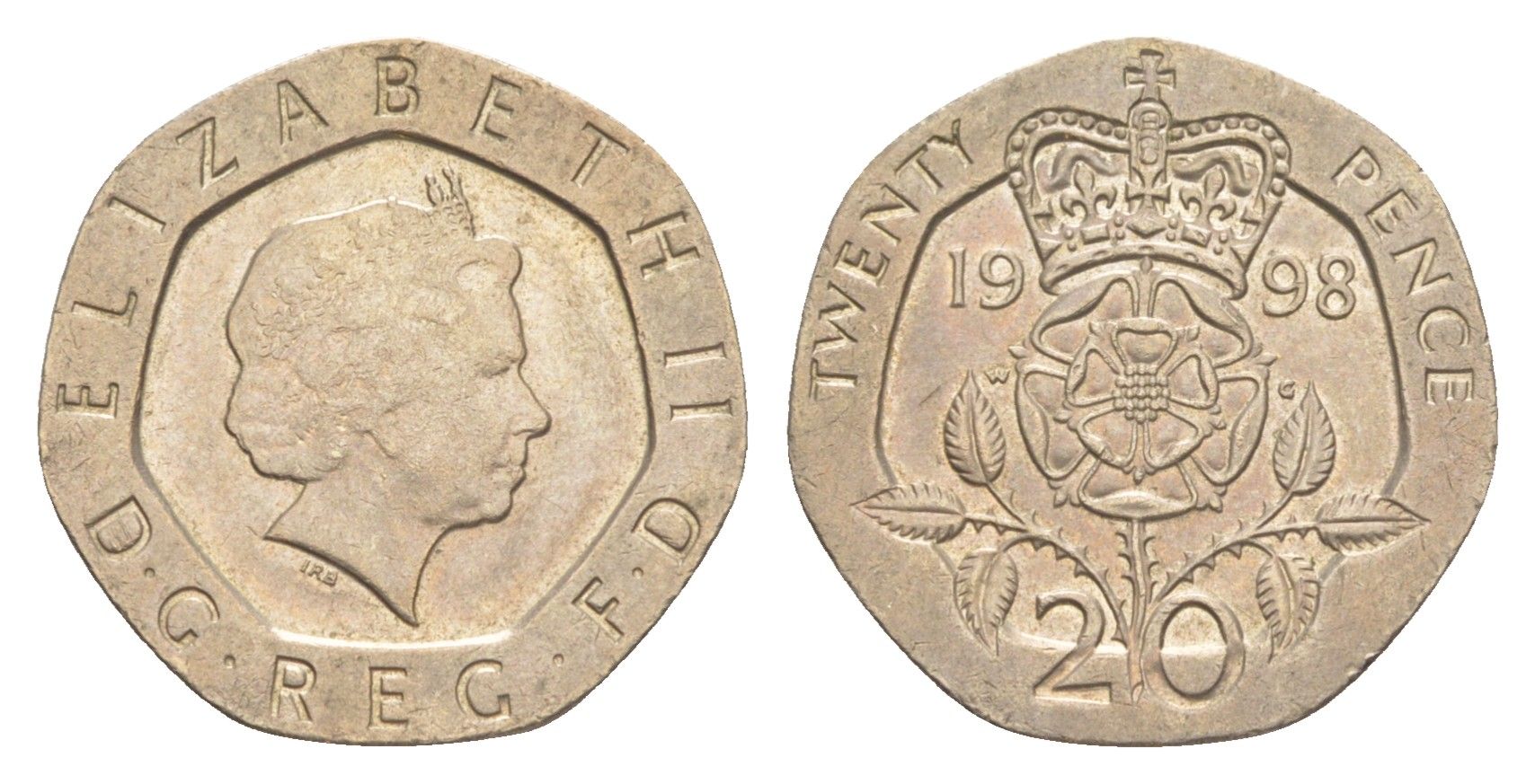 Великобритания 20 пенсов 1998 Елизавета II (1952-2022) KM 990, Spink 4630 (G3) медно-никель 4639-916