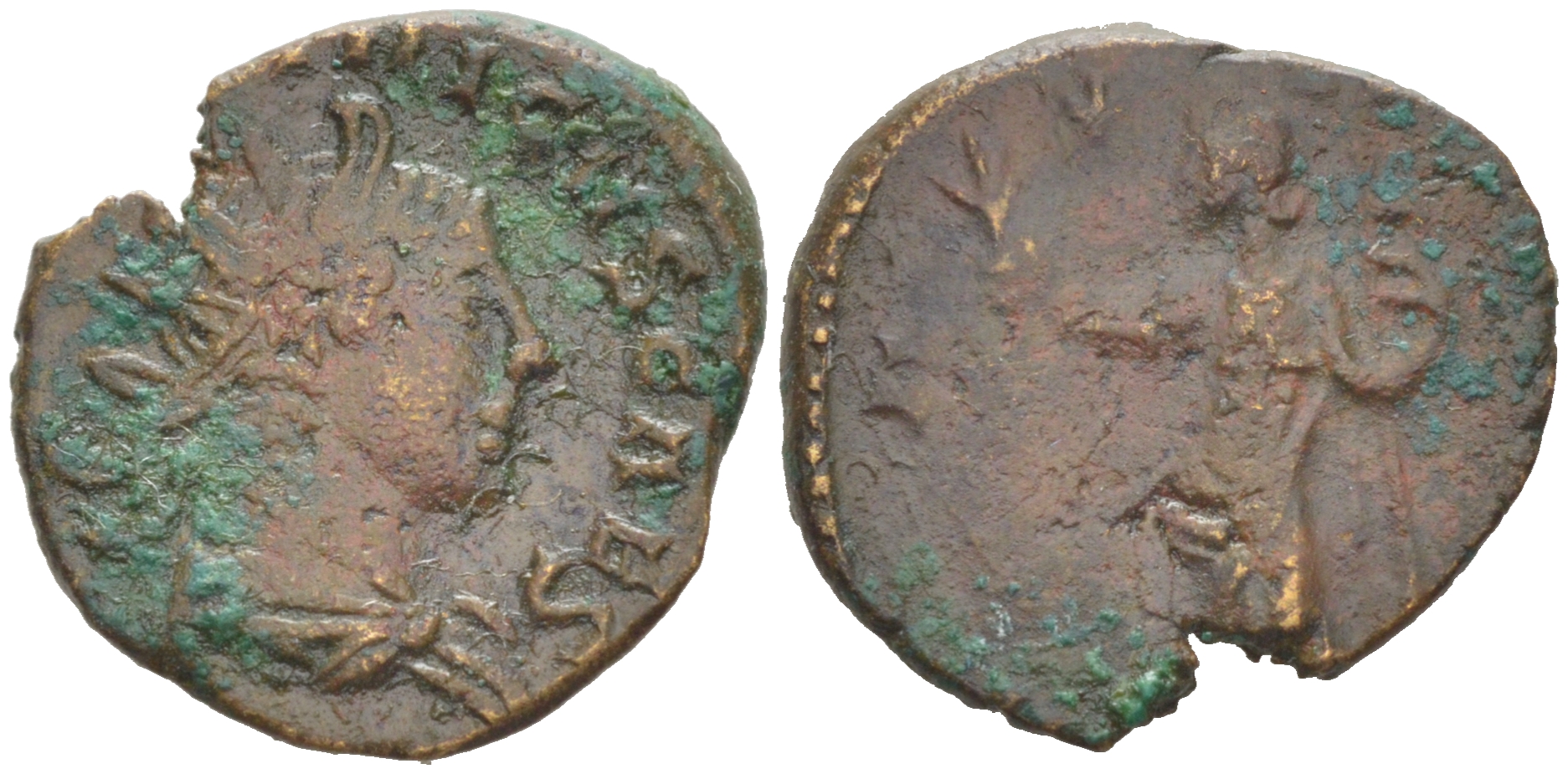 Римская Империя, императоры в Галлии антониниан 273 - 274 Тетрик II, C PIV ESV TETRICVS CAES, бюст цезаря / PAX AVG, Пация, персонификация мира, Августа Треверов RIC 248 биллон 1073-24-11