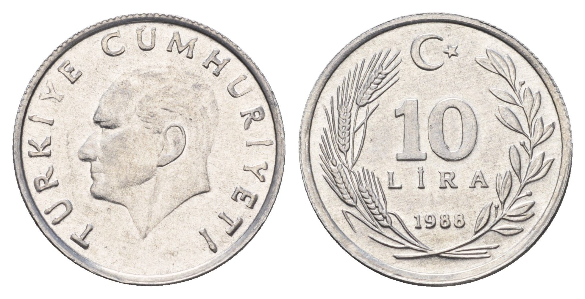 Турция 10 лир 1988 Кемаль Ататюрк KM 964 алюминий UNC 4395-134