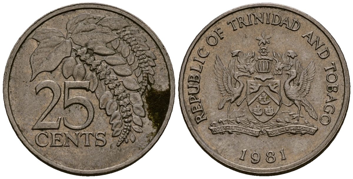 Тринидад и Тобаго 25 центов 1981 цветок дикая пуансеттия KM 32 медно-никель 4176-212
