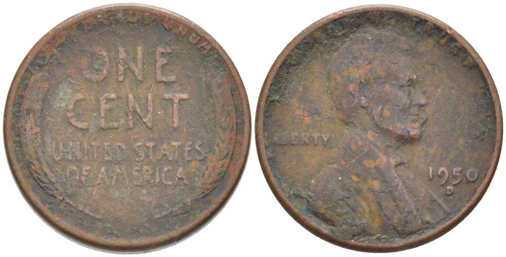 США 1 ЦЕНТ 1950 D, ЛИНКОЛЬН KM А132 медь цинк 218-542