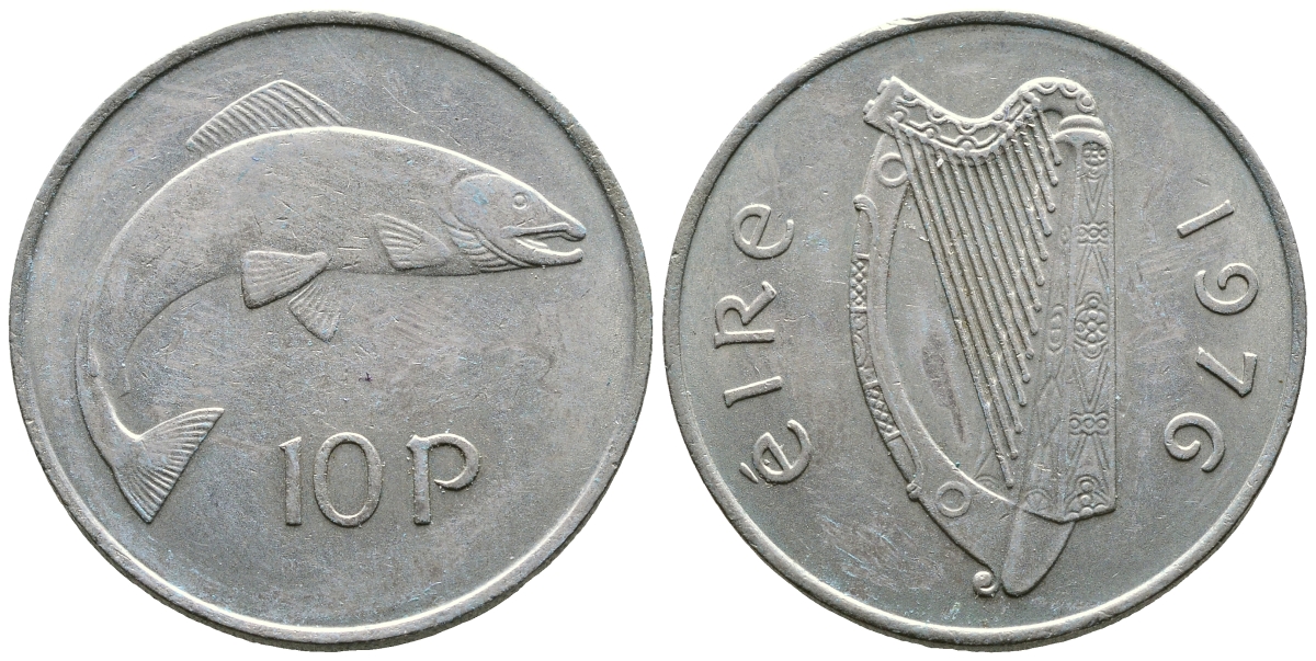 ИРЛАНДИЯ 10 ПЕНСОВ 1976 ЛОСОСЬ KM 23 медно-никель 4110-1013