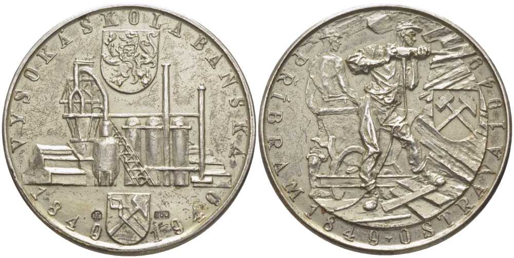 ЧЕХОСЛОВАКИЯ МЕДАЛЬ 1949 100-ЛЕТИЕ ПРШИБРАМ-ОСТРАВСКИМ ШАХТАМ, ШАХТЕРЫ, ВАГОНЕТКА, ДИАМЕТР 28 ММ., ВЕС 12,8 ГР. (1849-1949) белый металл 5010-1031