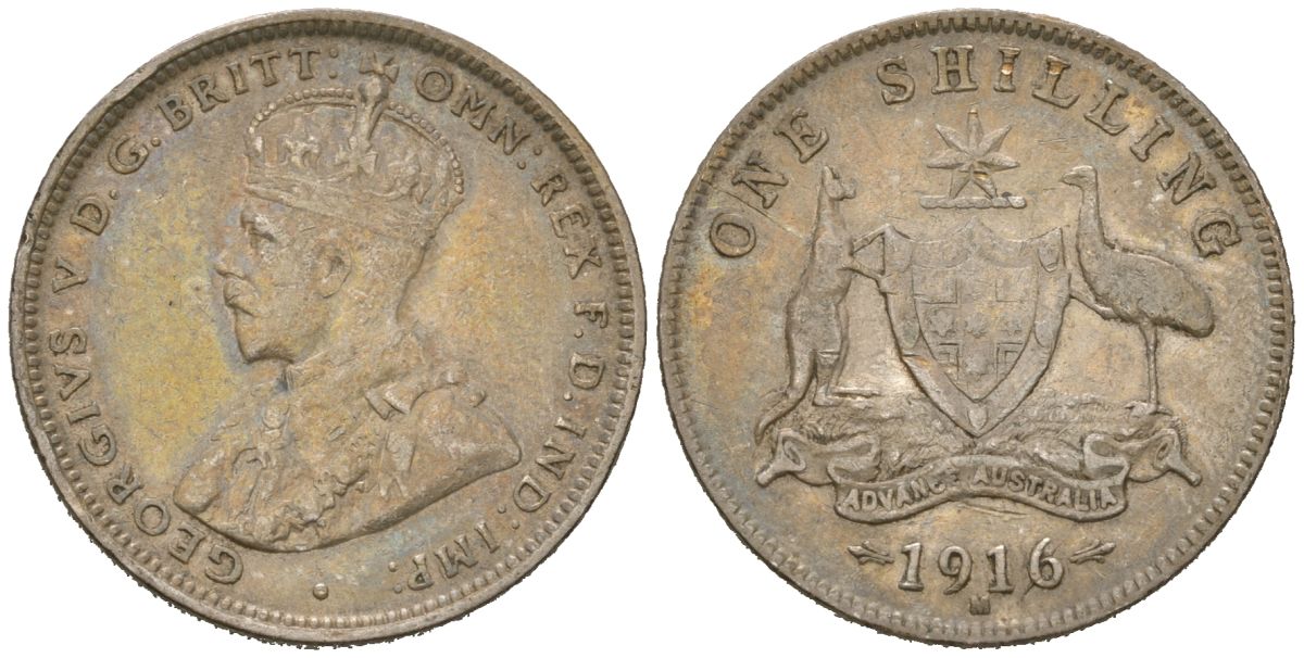 Австралия 1 шиллинг 1916 M, Георг V (1910-1936) KM 26 серебро 4681-131