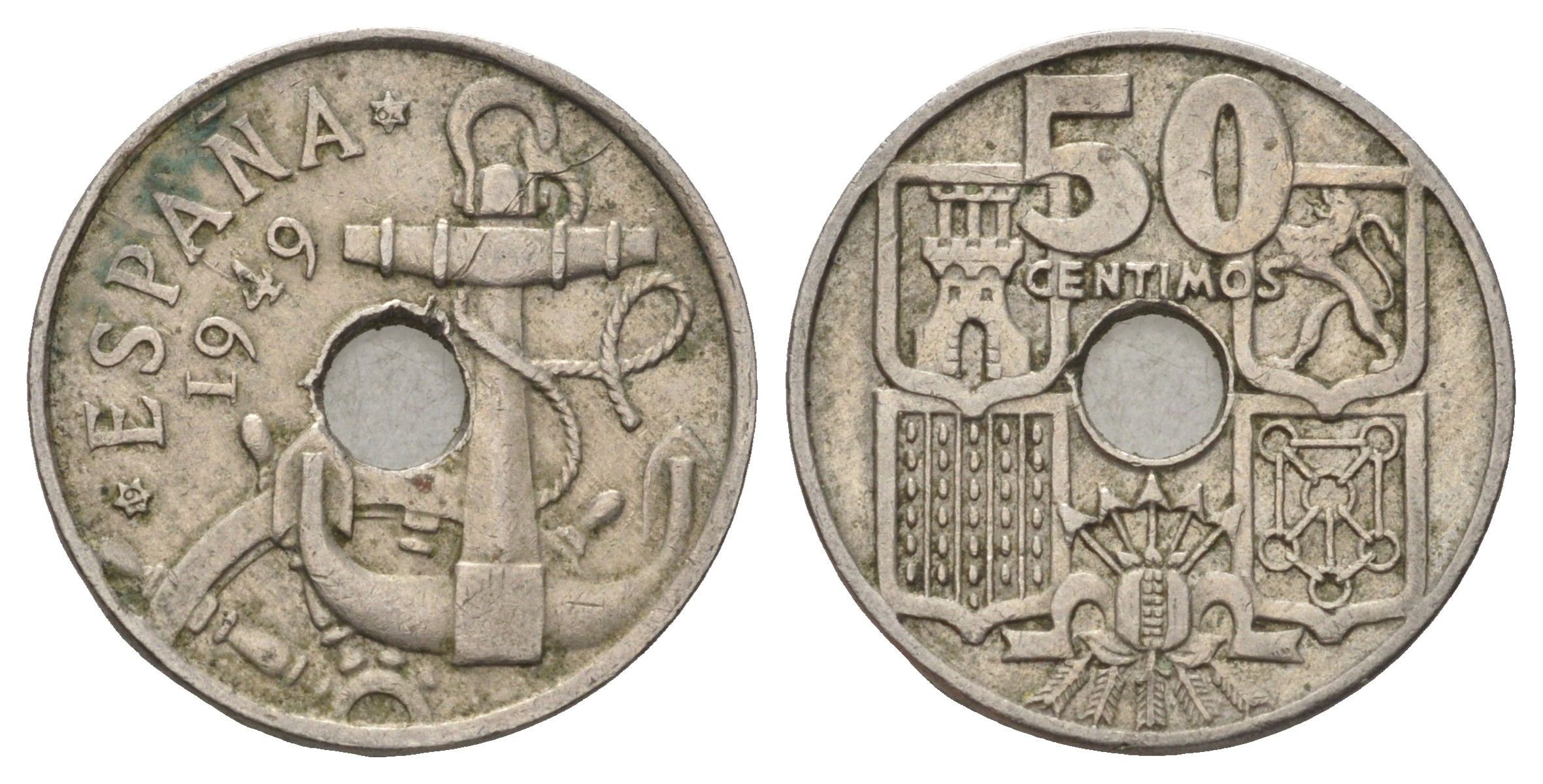 Испания 50 сентимо 1949 (62) Франсиско Франко (1939-1975) KM 777 медно-никель 4682-123