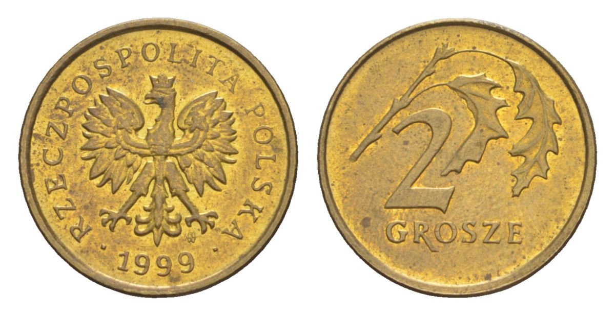 Польша 2 гроша 1999 Y 277 марганец латунь UNC 4625-162