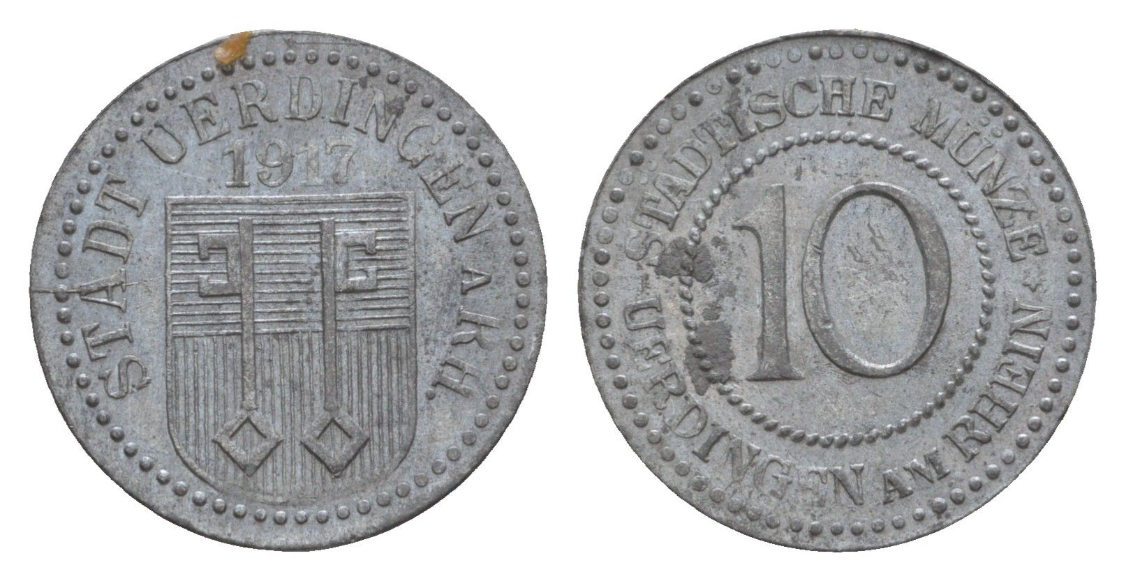 Юрдинген 10 пфеннигов 1917 Funck 554.2A, Men05 25409.3, Men18 31820.3 цинк 4659-258