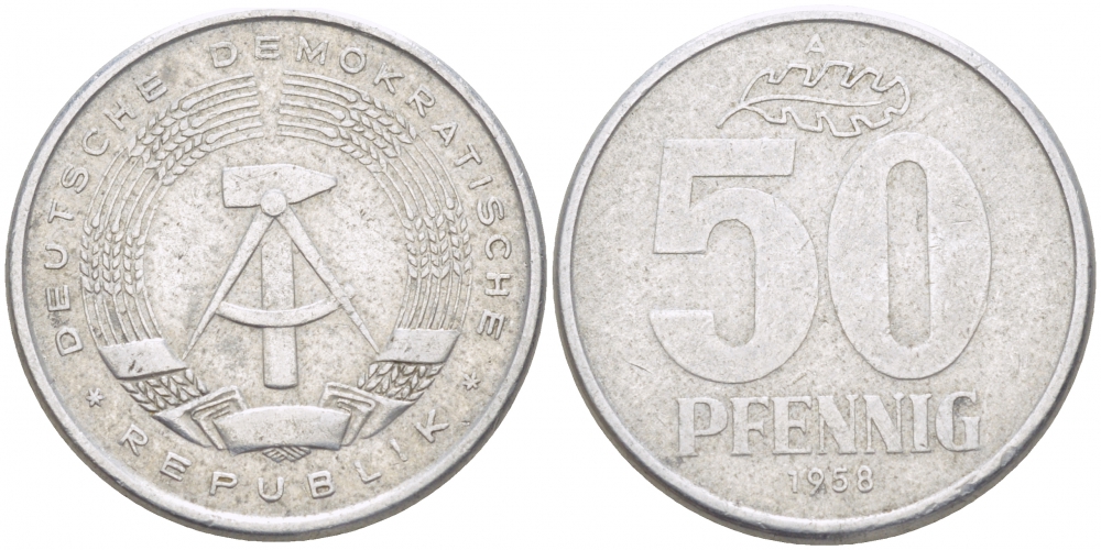 ГДР 50 ПФЕННИГОВ 1958 А KM алюминий 110-321