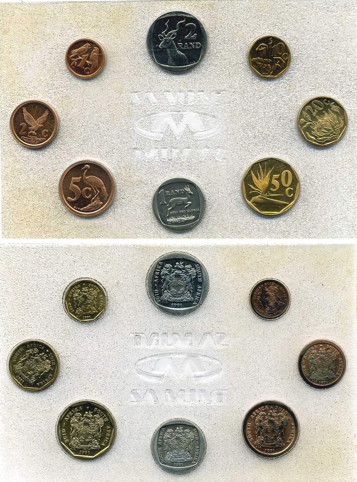 ЮАР государственный набор из 8 монет 1991 в запайке, тираж 15000 экз. KM MS 28   UNC  3-4-1-21