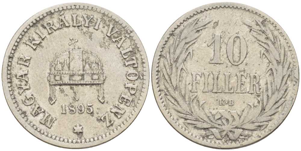 Венгрия 10 филлеров 1895 КВ, Франц Иосиф I (1848-1916) KM 482 никель 201-232