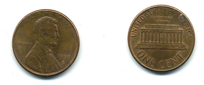 США 1 ЦЕНТ 1990 D KM 201b цинк плакированный медью 4364-237