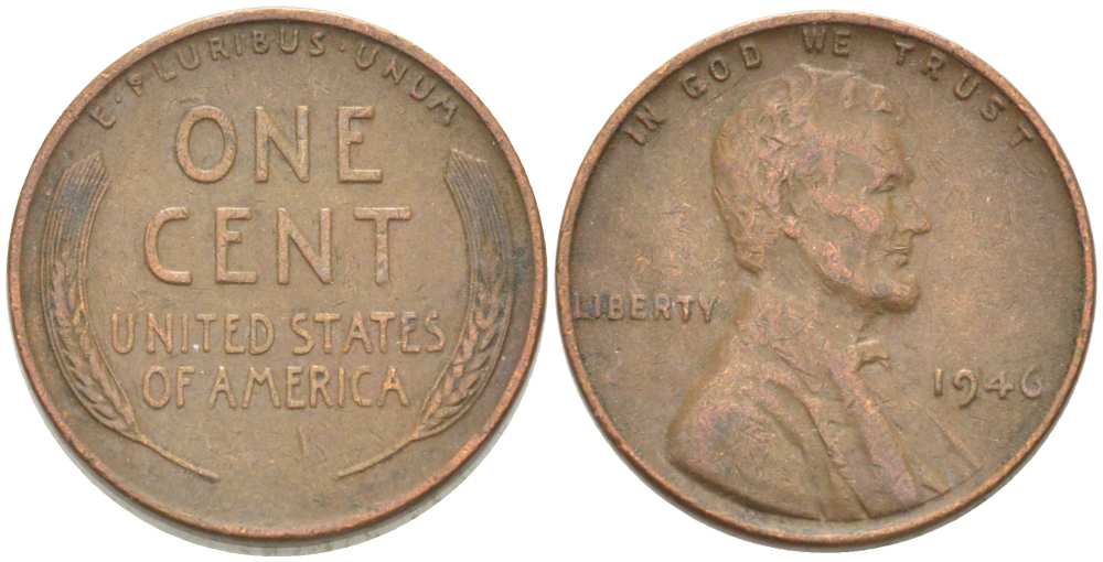 США 1 ЦЕНТ 1946 ЛИНКОЛЬН KM А132 медь цинк 3309-539