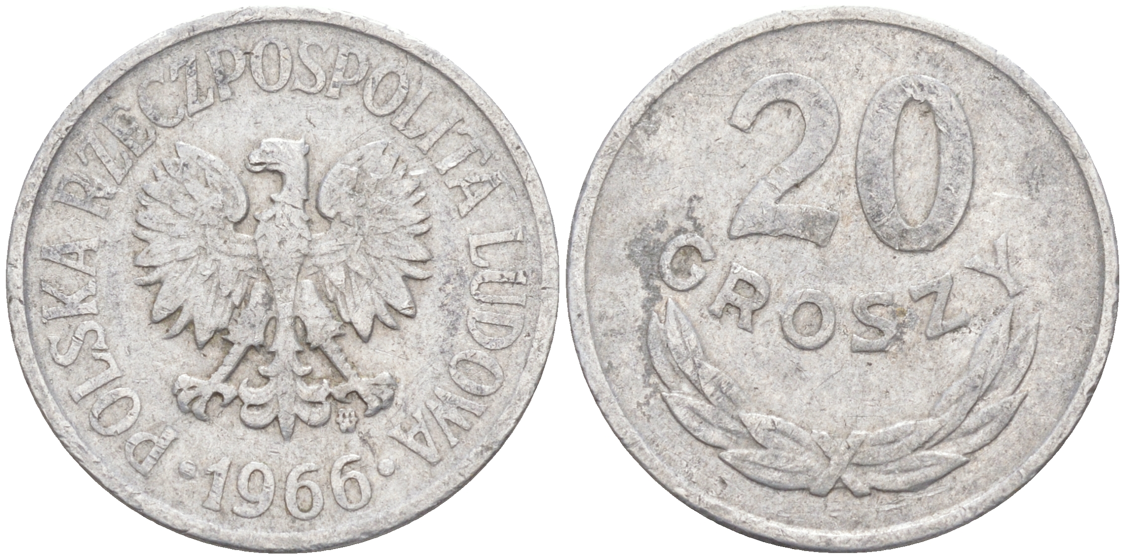 ПОЛЬША 20 ГРОШЕЙ 1966 MW KM А47 алюминий 106-434