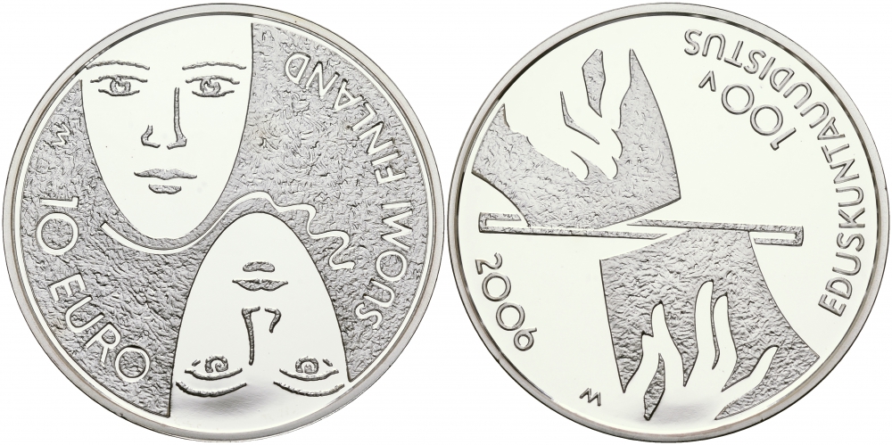 Финляндия 10 евро 2006 100 лет Парламентским реформам, два лица KM 132 серебро PROOF 11-226-21