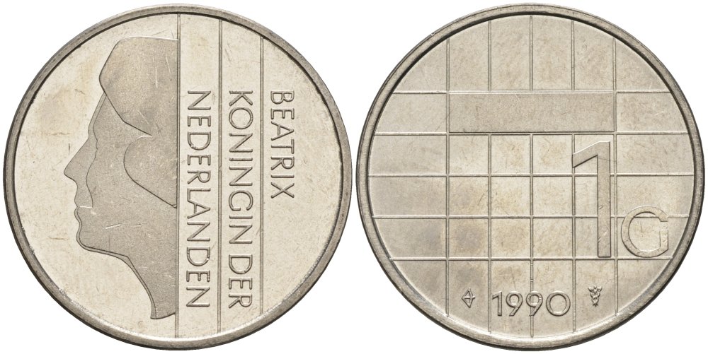 Нидерланды 1 гульден 1990 Беатрикс (1980-2013) KM 205 никель UNC 4579-451