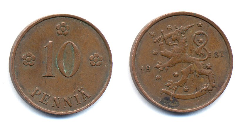 Финляндия 10 пенни 1931 республика (1918-1962) KM 24 медь 51-5335
