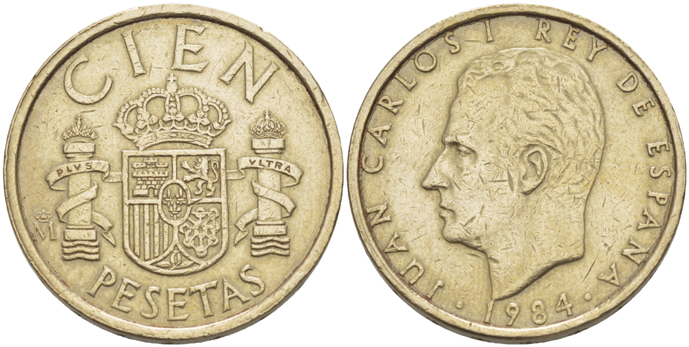 Испания 100 песет 1984 Хуан Карлос I (1975-2014) KM 826 алюминиевая бронза 4185-946