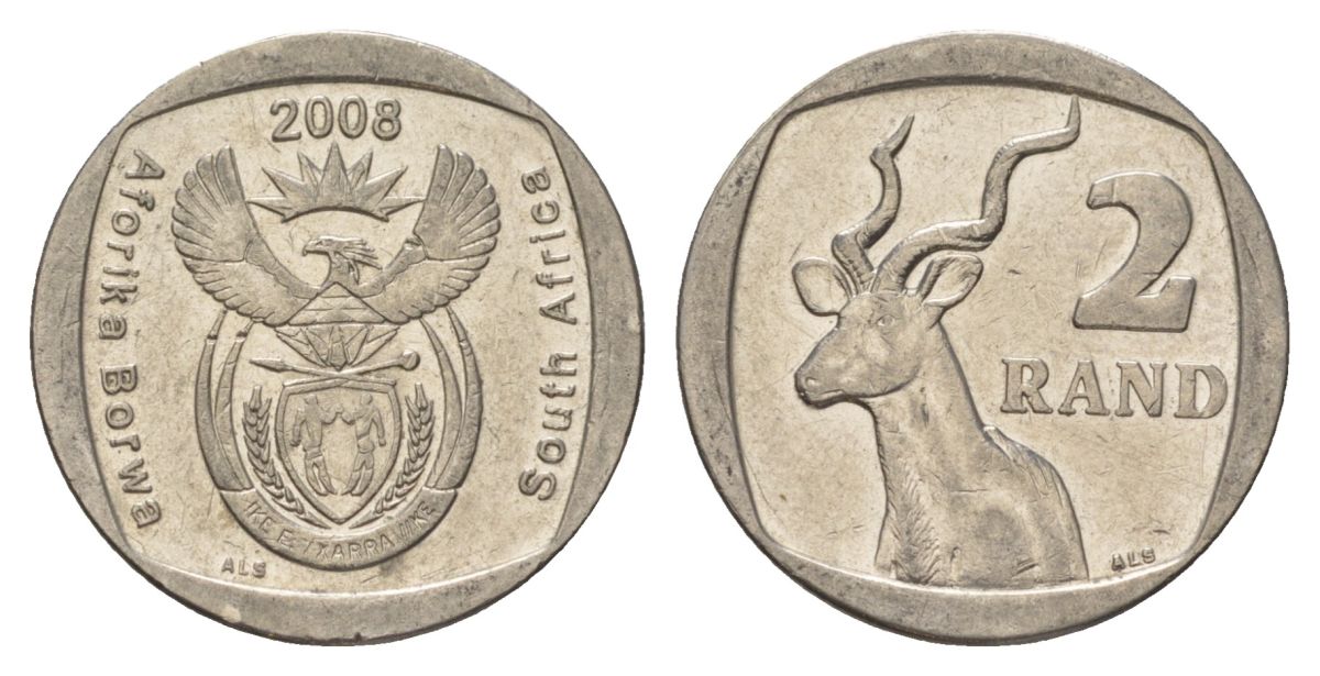 ЮАР 2 ранда 2008 KM 445 медь плакированная никелем 4628-157
