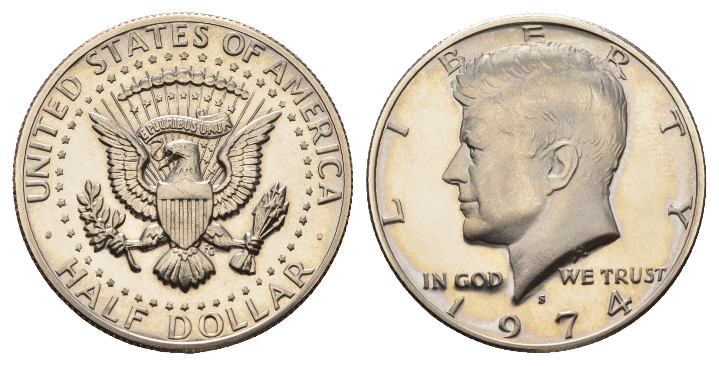 США 1/2 доллара (50 центов) 1974 S, Джон Кеннеди KM 202b медь плакированная медно-никелем PROOF 1525-141