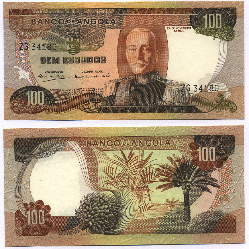 АНГОЛА 100 ЭСКУДО 1972 24 НОЯБРЯ 1972, МАРШАЛ КАРМОНА Pick 101 бумага UNC (ПРЕСС) 8564-34-2