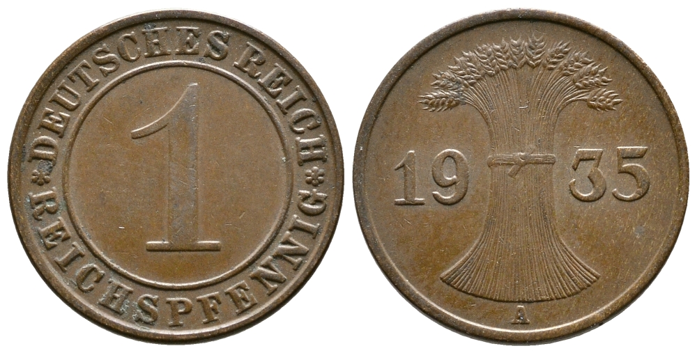 Германия 1 рейхспфенниг 1935 A KM 37, J. 313 бронза 220-111