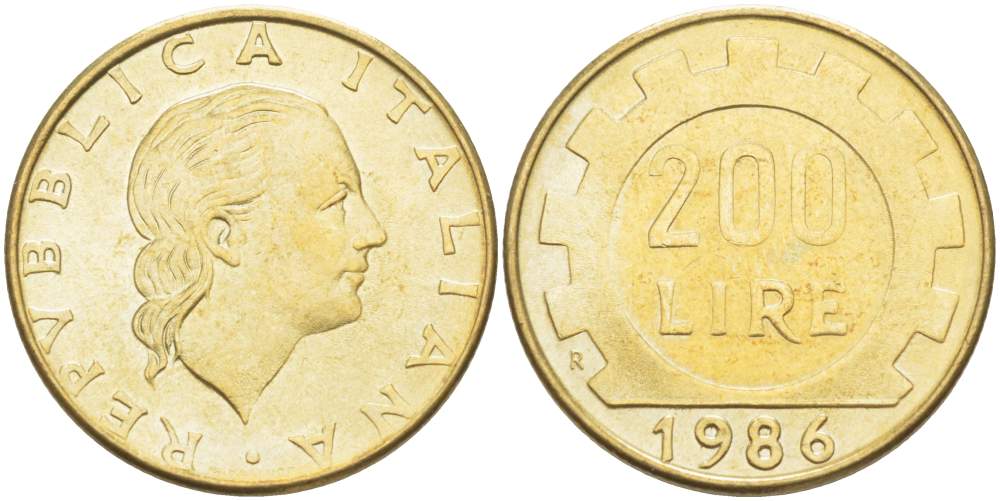 Италия 200 лир 1986 R, шестерня KM 105 алюминиевая бронза 4523-833